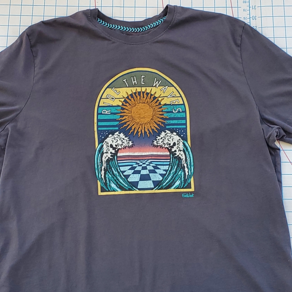 Far West Ride The Waves T-shirt Men's 2XLarge Grey Sun Sunset
